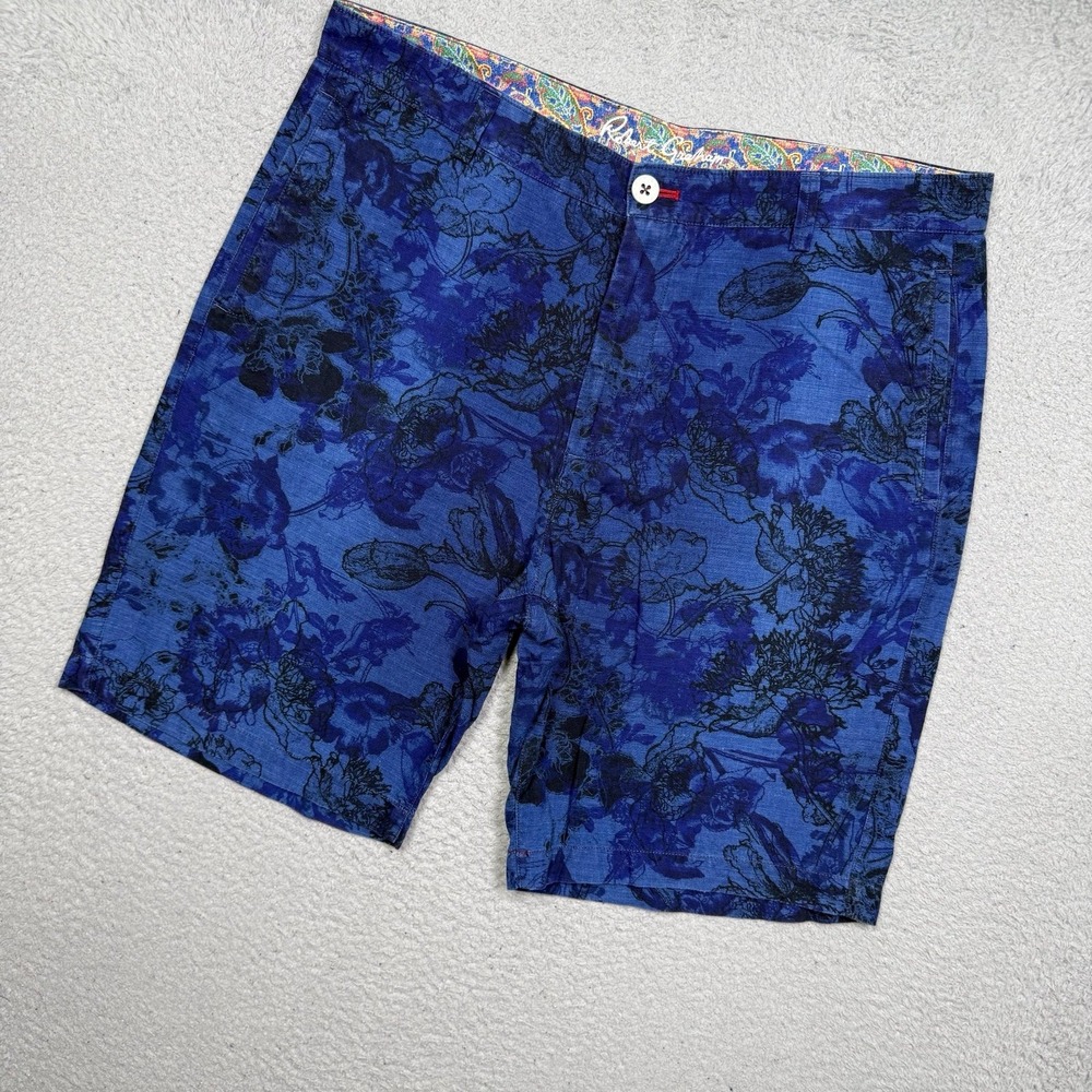 Robert Graham Navy Floral Printed Casual Twill Shorts